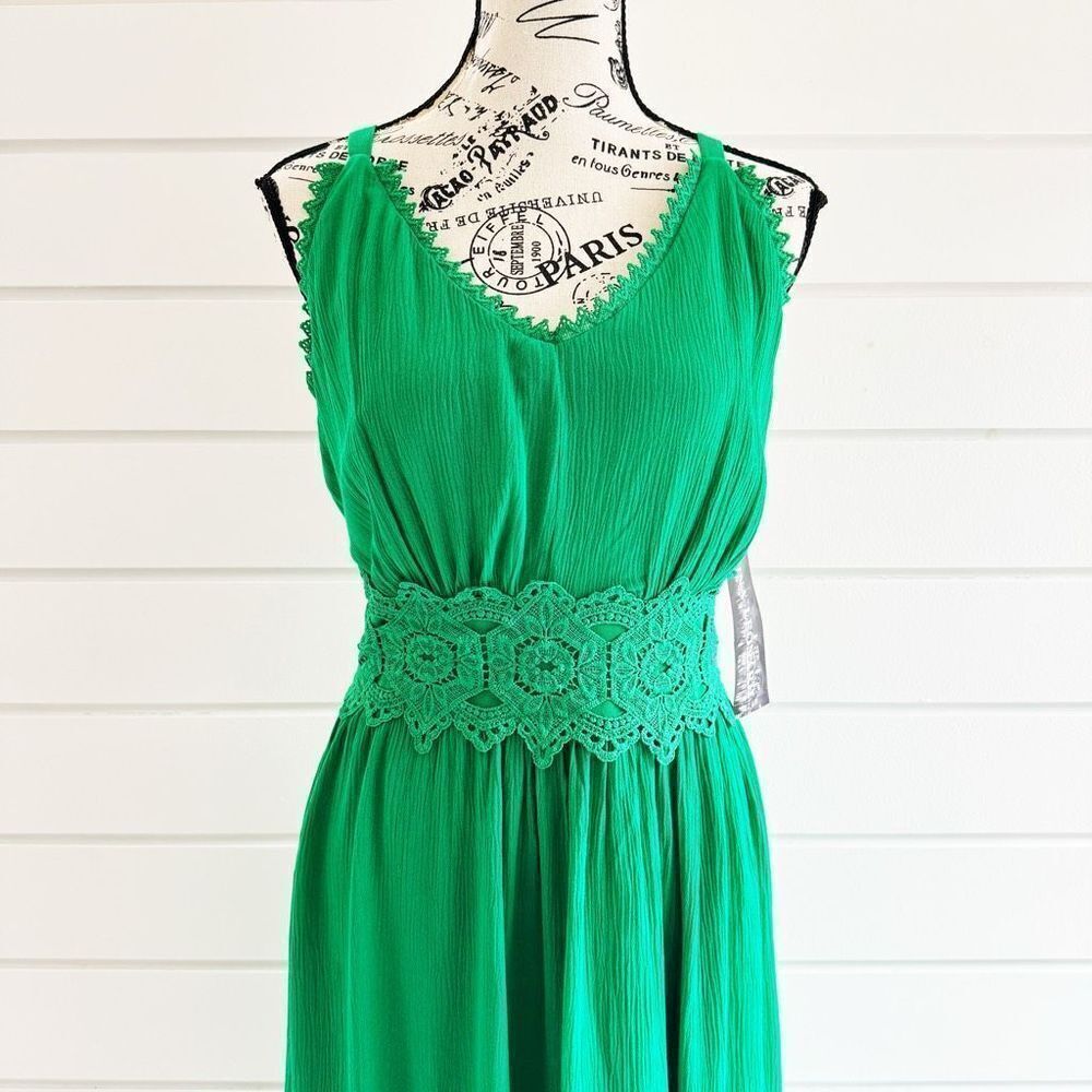 Nina Leonard Women’s Sleeveless Lace Trim Maxi Dress Bright Green Medium NWT - Picture 4 of 10